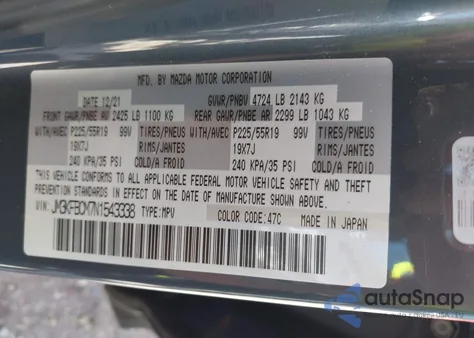 2022 Mazda Cx-5 2.5 S Carbon Edition from USA, damaged, VIN JM3KFBCM7N1543338